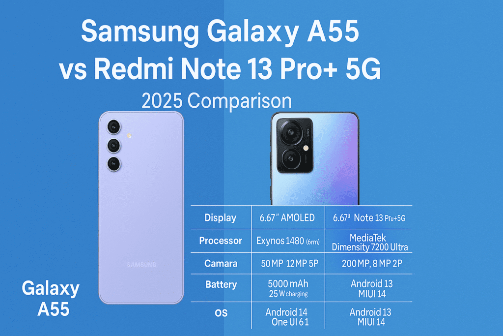 Samsung Galaxy A55 vs Redmi Note 13 Pro+ 5G.: Which Mid-Range Phone Wins in 2025?